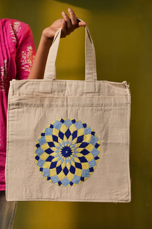 Neelkamal Chakra Embroidered Tote Bag